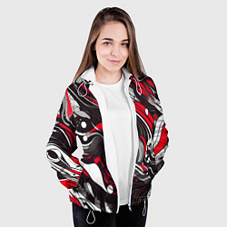 Куртка с капюшоном женская Красно-белые волны, цвет: 3D-белый — фото 2