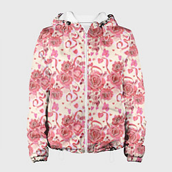 Куртка с капюшоном женская Букеты роз с сердечками, цвет: 3D-белый