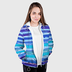 Куртка с капюшоном женская Морской сине-голубой абстрактные полосы, цвет: 3D-белый — фото 2