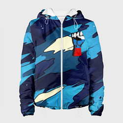 Куртка с капюшоном женская Синий камуфляж русская сила, цвет: 3D-белый