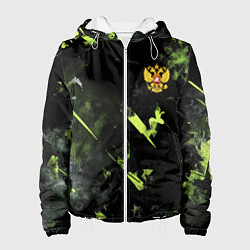 Куртка с капюшоном женская Зеленая краска в виде камуфляжа, цвет: 3D-белый