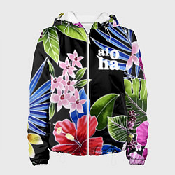Куртка с капюшоном женская Tropical flowers - aloha, цвет: 3D-белый
