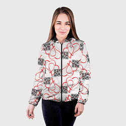 Куртка с капюшоном женская Сердца и код любви на белом, цвет: 3D-черный — фото 2