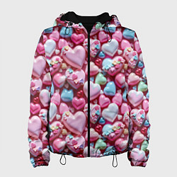 Куртка с капюшоном женская Карамельные сердечки, цвет: 3D-черный