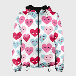 Куртка с капюшоном женская Сердечки-смайлики, цвет: 3D-черный