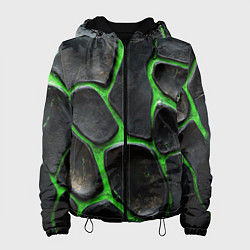 Куртка с капюшоном женская Черная потертая текстура на зеленом фоне, цвет: 3D-черный