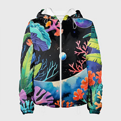 Куртка с капюшоном женская Подводная фантастика, цвет: 3D-белый