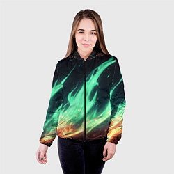 Куртка с капюшоном женская Зеленое абстрактное пламя, цвет: 3D-черный — фото 2