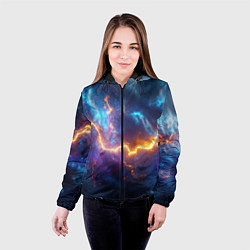 Куртка с капюшоном женская Космическая молния текстура, цвет: 3D-черный — фото 2