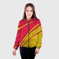 Куртка с капюшоном женская Красно-розовый с салатовым точечный, цвет: 3D-черный — фото 2