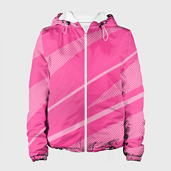 Куртка с капюшоном женская Розовый однотонный абстракция с полосой, цвет: 3D-белый