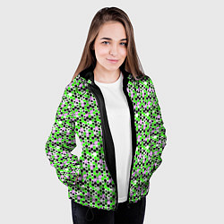 Куртка с капюшоном женская Киберпанк шестиугольники зелёные, цвет: 3D-черный — фото 2