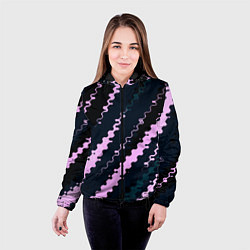 Куртка с капюшоном женская Тёмно-синий с розовым искажённые полосы, цвет: 3D-черный — фото 2