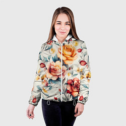 Куртка с капюшоном женская Паттерн с переплетением цветов, цвет: 3D-белый — фото 2