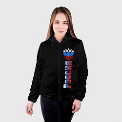 Куртка с капюшоном женская Россия и герб в виде флага триколора, цвет: 3D-черный — фото 2