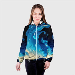 Куртка с капюшоном женская Бело-синее пламя из абстрактных красок, цвет: 3D-белый — фото 2