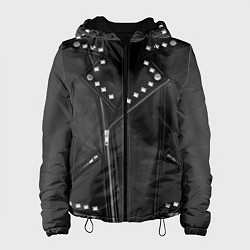 Куртка с капюшоном женская Кожаная косуха с клепками, цвет: 3D-черный