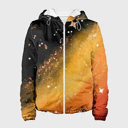 Куртка с капюшоном женская Черно-оранжевая блестящая текстура, цвет: 3D-белый
