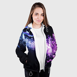 Куртка с капюшоном женская Фиолетово-синяя абстрактная волна, цвет: 3D-белый — фото 2