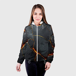 Куртка с капюшоном женская Серая текстура с золотым изломом, цвет: 3D-белый — фото 2