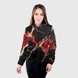 Куртка с капюшоном женская Красно-черная потертая текстура, цвет: 3D-черный — фото 2