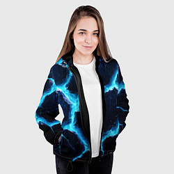 Куртка с капюшоном женская Голубая потертая текстура с разломом, цвет: 3D-черный — фото 2