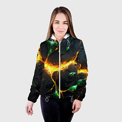 Куртка с капюшоном женская Разлом текстуры с зеленой слизью, цвет: 3D-белый — фото 2