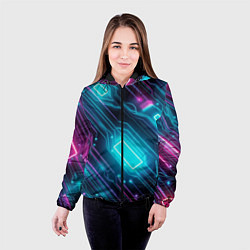 Куртка с капюшоном женская Неоновый узор киберпанк микросхемы, цвет: 3D-черный — фото 2