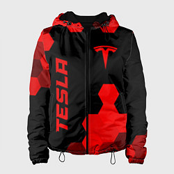 Куртка с капюшоном женская Tesla - red gradient вертикально, цвет: 3D-черный