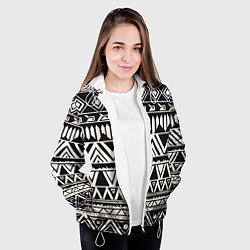 Куртка с капюшоном женская Черно белый орнамент в этническом стиле, цвет: 3D-белый — фото 2