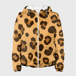 Куртка с капюшоном женская Коричневые пятна леопарда, цвет: 3D-белый