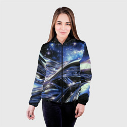 Куртка с капюшоном женская Закрученные линии и звезды - космическая абстракци, цвет: 3D-черный — фото 2