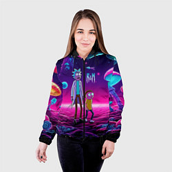 Куртка с капюшоном женская Морти и Рик на планете неоновых сказочных грибов, цвет: 3D-черный — фото 2