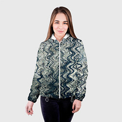 Куртка с капюшоном женская Бело-синий искажённые абстрактные линии, цвет: 3D-белый — фото 2