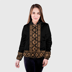 Куртка с капюшоном женская Славянский золотой узор на черном - вышиванка руба, цвет: 3D-черный — фото 2