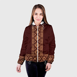 Куртка с капюшоном женская Золотой узор на бордовом - вышиванка рубаха, цвет: 3D-белый — фото 2