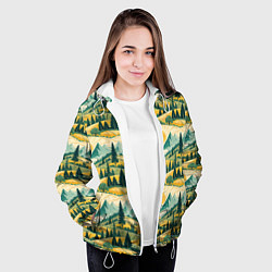 Куртка с капюшоном женская Горные пейзажи ретро стиль, цвет: 3D-белый — фото 2