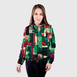 Куртка с капюшоном женская Абстракция красно-зелёный геометричный, цвет: 3D-черный — фото 2