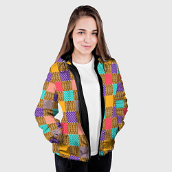 Куртка с капюшоном женская Разноцветные квадратные лоскуты пэчворк, цвет: 3D-черный — фото 2