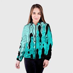 Куртка с капюшоном женская Чёрно-голубой абстракция, цвет: 3D-черный — фото 2