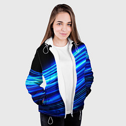 Куртка с капюшоном женская Синие неоновые линии краски, цвет: 3D-белый — фото 2