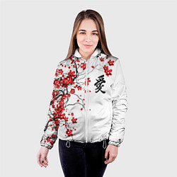 Куртка с капюшоном женская Сакура с иероглифом Любовь, цвет: 3D-белый — фото 2