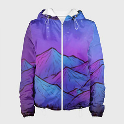 Куртка с капюшоном женская Горы под звездным небом, цвет: 3D-белый