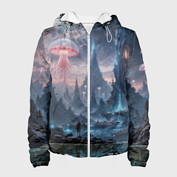 Женская куртка Фантастический мир с медузами и озеро у гор
