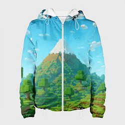 Куртка с капюшоном женская Пейзаж Minecraft с горой со снежной шапкой, цвет: 3D-белый