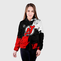 Куртка с капюшоном женская Нью Джерси Девилз - брызги краски, цвет: 3D-черный — фото 2