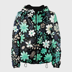 Женская куртка Чёрный в зелёный цветочек стилизованный