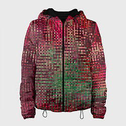 Куртка с капюшоном женская Текстурный тёмный красно-зелёный, цвет: 3D-черный