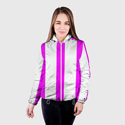 Куртка с капюшоном женская Color white pink lines, цвет: 3D-белый — фото 2