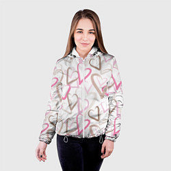 Куртка с капюшоном женская Розовые сердца, цвет: 3D-белый — фото 2